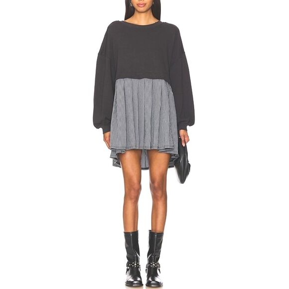 Free People Eleanor Tunic Dress Womens Size Small Black Distressed Academia Boho - Picture 1 of 11